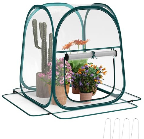 Outsunny Mini Serre de Jardin, Mini Pop up Serre en PVC Transparent, Tente d'hivernage pour intérieur ou extérieur, pour légume, Plante, Fleurs, 70 x 70 x 80 cm