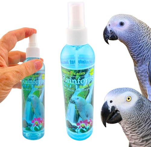 King's Cages Rainforest Mist Spray African Grey 8 oz. Feather Conditioning Spray with Baby Powder Scent for Medium Bird Breeds Skin Relief and Plumage Care