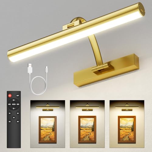 KEILAIMO Picture Lights for Wall Rechargeable, 5200mAh Battery Operated Poster Light with Remote & Timer, 13 Dimmable Art Light, 3 Color Temperatures for Artworks, Paintings, Gallery (1 Pack)