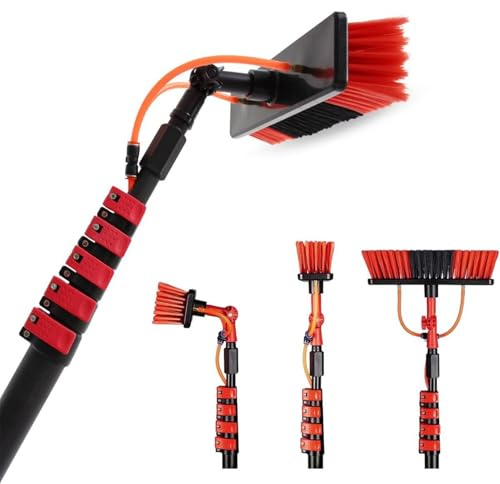 Kit con palo alimentato ad acqua, spazzola per lavaggio con manico telescopico estensibile, detergente per finestre in alluminio, per tetti di casa, pulizia di pannelli solari fotovoltaici, auto