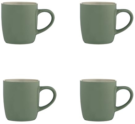 Price & Kensington Accents Mug Set, Sage Green with Cream Inner, 330ml Stoneware, Set of 4 | Durable Ceramic, Dishwasher & Microwave Safe, British Heritage Brand