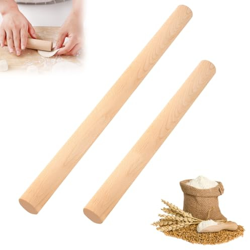 2 Rouleaux à PâTisserie En Bois, Rouleau à PâTisserie En HêTre, 2 Tailles Rouleau à PâTisserie En Bois éCologique FrançAis Pour Fondant, Pizza, Cuisson, CroûTe à Tarte, Biscuits, GâTeau Au Fondant