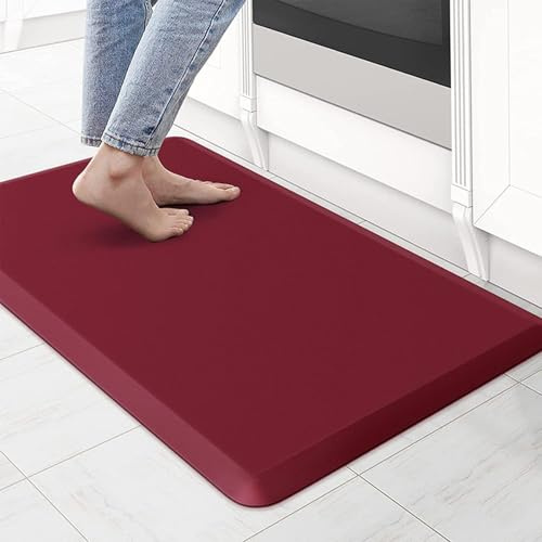 Fall Mat for Elderly Bedside, Waterproof Floor Mat Beveled, Prevention Pad Reduce, Cushion Safety Mat Reduces Impact, Reduce Risk for Handicap, Senior, Anti-Fatigue (Wine Red,44*120CM/17*47IN)