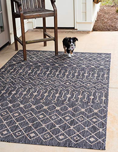 Unique Loom Outdoor Trellis Collection Area Rug - Tribal Trellis (5' 3 x 8' Rectangle, Charcoal Gray/ Natural)
