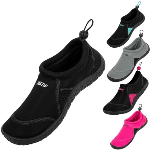 BESTIF Ciabatte da bagno da uomo e da donna, in neoprene, con coulisse, leggere e comode, colore nero, blu, taglia 36-45, Nero , 44 EU