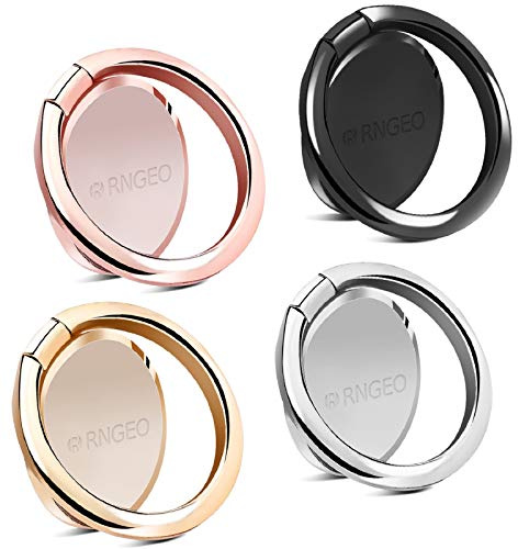 Rngeo Finger Ring Stands Set, Pack of 4 Universal Thin 360 Degree Rotation Phone Rings, Compatible with iPhone, Android & Other Smartphones (4 Packs of Rose Gold, Gold, Gray, Silver & Black)