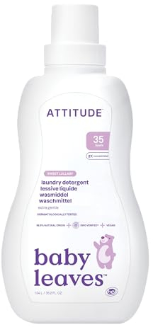 ATTITUDE Baby Laundry Detergent Liquid, EWG Verified, Safe for Baby Clothes, Infant and Newborn, Vegan and Naturally Derived Washing Soap, HE Compatible, Sweet Lullaby, 35 Loads, 1.04 Litres