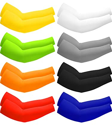 Mudder 8 Pairs UV Sun Protection Cooling Arm Sleeves for Men Women Youth Silk Compression Arm Cover Breathable Outdoors Sport