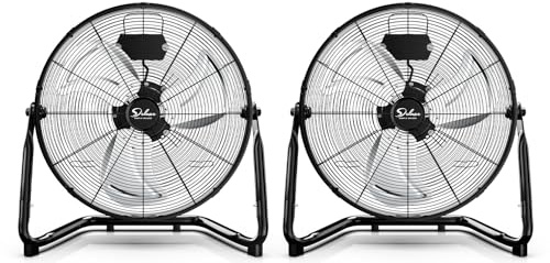 Simple Deluxe 20 Inch 3-Speed High Velocity Heavy Duty Metal Industrial Floor Fan for Warehouse, Workshop, Factory and Basement, Black, 2 Pack