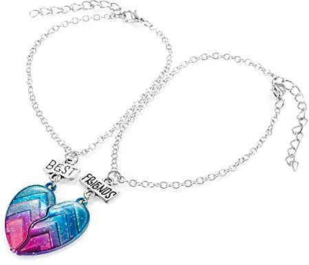 2 piezas de pulseras de amistad arcoíris con grabado Best Friends colgantes para mujeres niños niñas, pulsera ajustable corazón amor damas regalos para mejor amiga pareja hija mejor amigo cumpleaños