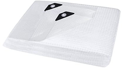 ANSIO Tarpaulin 4m x 4m Water-resistant Heavy Duty Tarp Large Camping Cover Sheet – Multipurpose Groundsheet with UV Protection, Weatherproof & Frost-Resistant – Reinforced Eyelets - Mesh Clear