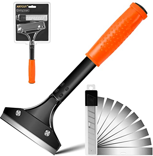 Artcut Schaber, 1 Stück Tapetenschaber Tapetenentferner mit 10 Klingen, 4'' Schaber Werkzeug Glasschaber, Zeranfeldkratzer Farbschaber Scraper mit Gummigriff, Bodenschaber füR Fenster, Fliesen