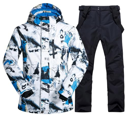 Vestes de Ski et Pantalons de Ski Pour Hommes Costume de Ski Hiver Imperméable et Coupe - Vent Manteau de Neige à Capuche deux Pièces Ensemble de Snowboard 336-bl-Black S