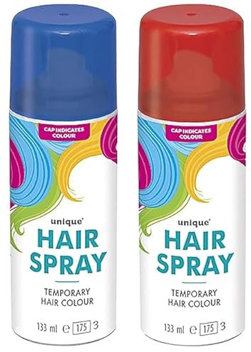 133ml washable temporary hair colour spray kids adults Halloween Glitter Temporary dye (Blue and Red Spray, 133ml)