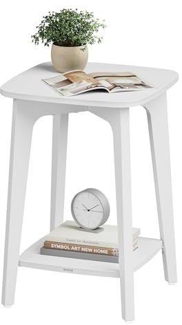 VASAGLE MAEZO Collection - Side Table, 2-Tier Small Square End Table, Nightstand with Tapered Legs, Curved Transitions, for Small Spaces, Living Room, Bedroom, Cloud White ULET236W01