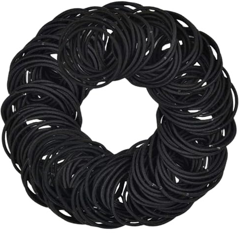 KEYRI 200 Stück Haargummis Damen und Herren, 2 mm, Schwarz, Langlebiges Nylon, Ideal für jeden Haartyp und Anlass