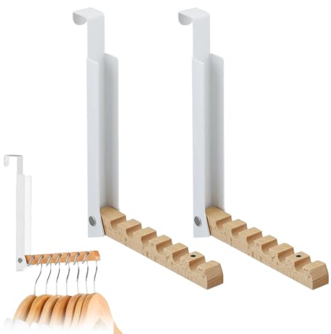 FARYODI 2 Pezzi Appendiabiti da Porta Pieghevole, Gancio Pieghevole per Porta, per Porte Spesse 2 cm, in Metallo e Legno, 6 Ganci, per Appendere Vestiti, Borse