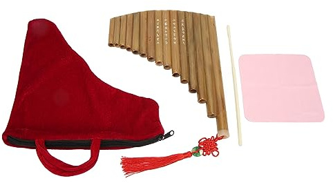 Alomejor Precise Pan Flute 15 Pipes G Key Chinese Traditionellt Träblåsinstrument för Nybörjare och Studenter, Naturlig Färgbambumaterial (Vänsterhand)