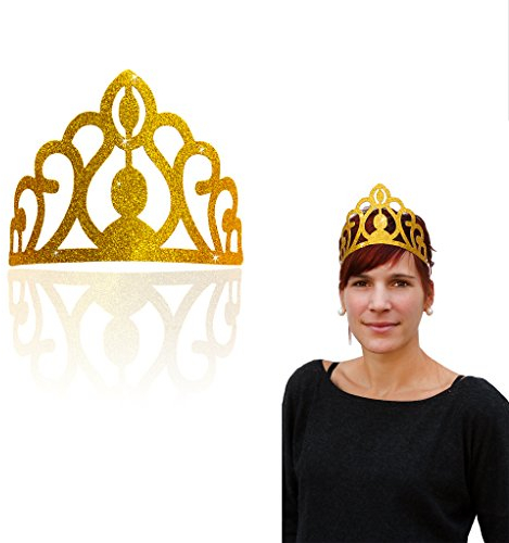 Oblique Unique® 4 Stück Krone in Gold mit Glitzereffekt - Prinzessin Königin Kopfschmuck