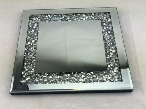 Piatto per candela in cristallo a specchio, 25 x 25 cm, con strass a forma quadrata, ideale come regalo
