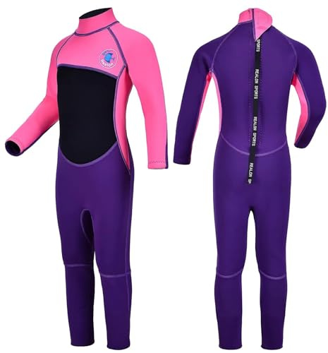 REALON Kids Full Wetsuit Toddler Boys Girls and Youth 2.5mm 3mm Neoprene Child Wet Suit Back Zipper Thermal Swimsuits for Diving Surfing Swimming Water Sprot