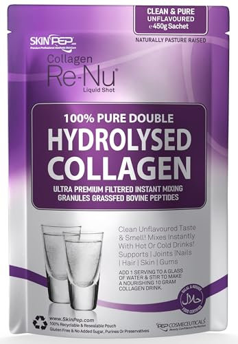 SkinPep Double Hydrolysed Collagen Powder 450g + 400mg Vitamin C Per 10g | Premium Bovine Collagen Peptides | Protein Collagen Supplement for Women & Men | Fasting, Keto, Beauty, Skin, Hair & Nails