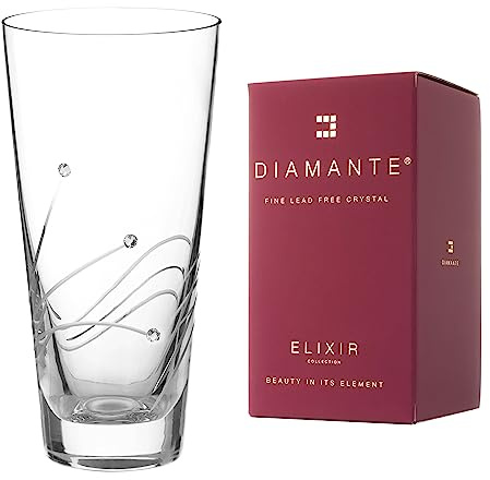 DIAMANTE Conical Hand Cut Crystal Glass Vase ‘Glasgow’ Tapered 20cm hand cut embellished with Swarovski crystals – in gift box