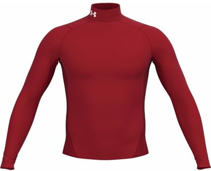 Under Armour Uomo ColdGear Armour Comp Mock, Maglia Manica Lunga in Tessuto a Doppio Strato con Interno Ultra Caldo, Maglia Termica per Corsa, Ciclismo e attività all'aperto in Inverno,Red/White,MD