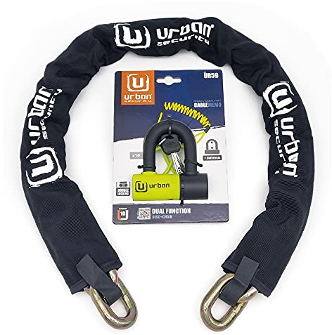 UR59K120 Antifurto Moto Catena in acciaio temprato da 13,5 mm con solido lucchetto Mini U 14 mm, 120 cm