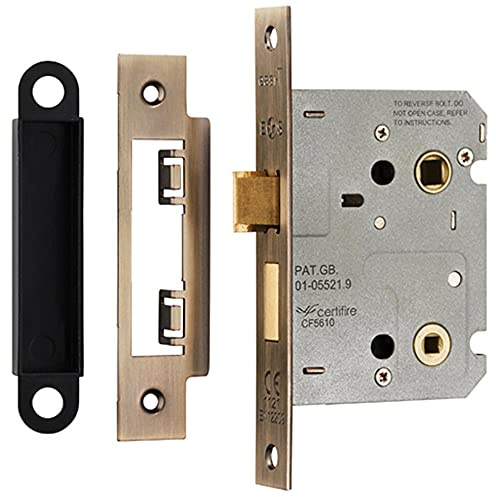 Locking Bathroom Door Sashlock Latch - Square Forend - 76mm - Antique Brass | Thumb Turn Bathroom Door Lock and Latch - Secure WC Privacy Sashlock - Available in Multiple Finishes