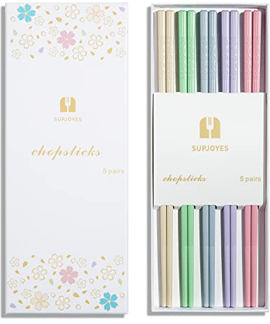 SUPJOYES 5 Pairs Fiberglass Chopsticks, Multicolour Reusable Chop Sticks Japanese Style, Non-Slip Chopsticks Gift Set Dishwasher Safe, 24cm
