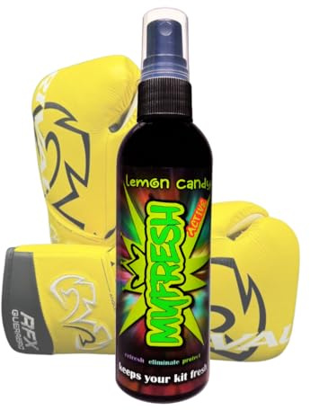 Boxing Glove Deodoriser Lemon Candy Fragranced Antibacterial Boxing Glove Odour Remover Spray by MyFresh Active, Instant Freshness Keeps Your Kit Smelling Fresh, 100ml Boxing Glove Spray