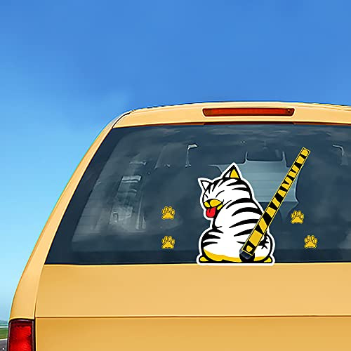 Leniutor Funny Cat Rear Wiper Decal, Washable Removable Animal Kitty Waving Tail Wiper Sticker for Rear Window Windshield Rear Wiper Blade DÉCor Kit for SUV Bumper Car Sticker 7.5 x 9.8in (White)
