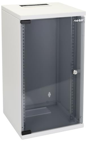 HMF 63412-07 Armadio di rete, armadio server 10 pollici | 12 U | profondità 300 mm | completamente assemblato | porta in vetro | grigio chiaro