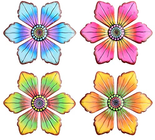 Xzeemo 4 Piezas Decoración de Pared de Flores de Metal en 3D, Decoración de Arte de Pared, Esculturas de Pared Colgantes, Metal Flores Arte de Pared Adorno para Salón Dormitorio Jardín Patio Valla