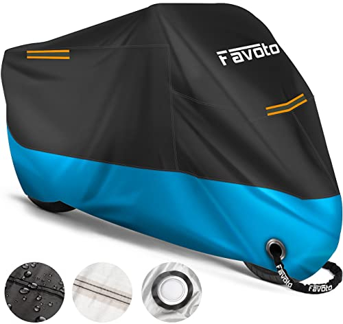 Favoto Telo Coprimoto 210D Teli per Moto Scooter Impermeabile Resistente ad Acqua/Polvere/Pioggia/Vento/Foglie, Copertura Motociclo, 220x105x125cm (Nero Blu)