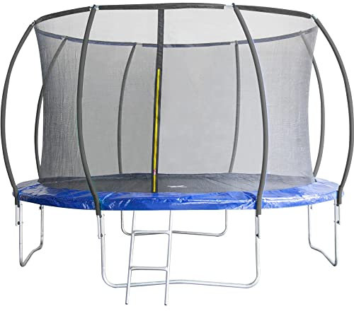 Leapfrog 12FT or 366cm Round Outdoor Trampoline with Blue Padding, Internal Safety Enclosure and Ladder