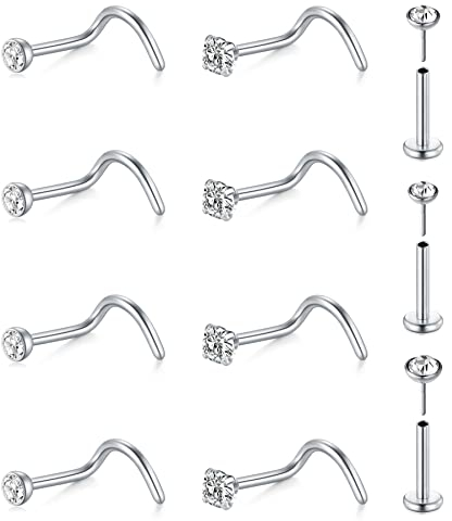 VF VFUN 18G 8mm Chirurgenstahl Gewindelos Nasenstecker Drücken Sie Hinein Nasenpiercing Lippenpiercing Labret Schmuck Monroe Cartilage Tragus Helix Ohrpiercing Medusa Piercing Schmuck