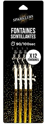 SPARKLERS CLUB Fontaines à Gateaux Scintillantes XXL 24cm - Lot de 12 - durée 90/100 Secondes pour Gateaux et Bouteilles de Champagne, Bougie lumineuse d'ambiance pour anniversaire - Catégorie F1