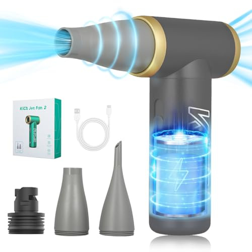 Kica JetFan 2 Electric Compressed Air Duster Cleaner, Rechargeable Battery, Powerful 101,000 RPM, Cordless Air Duster for PC, Laptop, Keyboard, Electronics, Home Cleaning, Grey