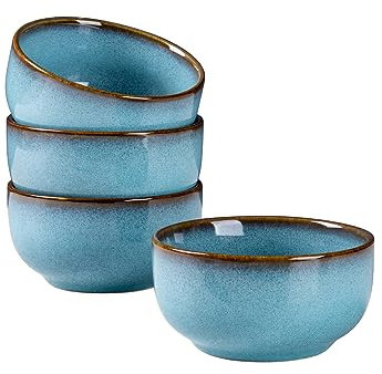 HENXFEN LEAD Bol de cerámica para cereales, bol de porcelana para postres para 4 personas, bol de sopa de 240mL para cereales, sopas y postres, Azul cielo