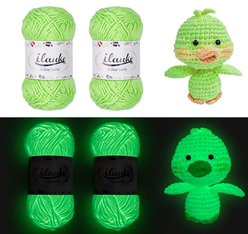 ilauke Leuchtendes Handstrickgarn,2 Stück Strickgarn Im Dunkeln Leuchtende, 50G DIY Stoff Polyester Handstricken Leuchtendes Garn für Schal, Strick & Häkelgarn Zum Häkeln Kunsthand Halloween (Grün)