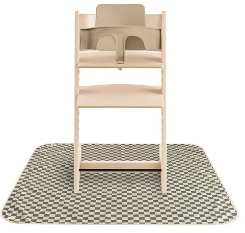 Mushie Splat Mat för under barnstol | Vattentät barnstolsmatta och spillsäker matta | 108x108 cm | Lätt, hållbar och BPA-fri matta för spill | Perfekt för enkel rengöring (Olive Check)