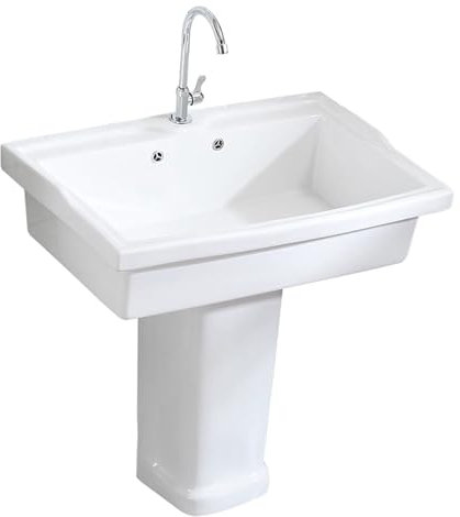Keramik Standwaschbecken Sockelwaschbecken, einteiliges freistehendes Sockelwaschbecken, Badezimmer-Sockelwaschbecken, Haushaltsbadezimmer-Waschbecken mit Wasserhahn- und Abflusskombination