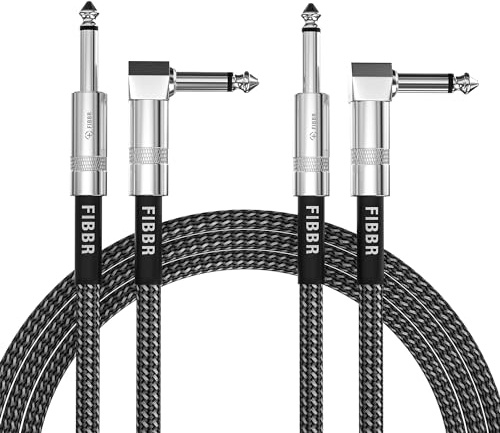 FIBBR Gitarren Instrumentenkabel 1.8M-2 Pack, 90 Grad Stereo Elektrisches Instrumentenkabel 1/4 Bass AMP Kabel für Bassgitarre, E-Gitarre, Elektrische Mandoline, Verstärker, Pro Audio