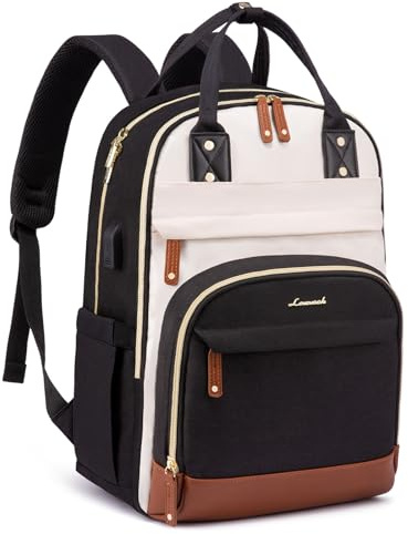 LOVEVOOK Laptop Backpack 18 inch, Large Rucksack Bag for Women with Anti-theft Zipper & USB Port, Waterproof Stylish Computer Bags Ladies Back pack Womans for School Work Travel Teacher, Black