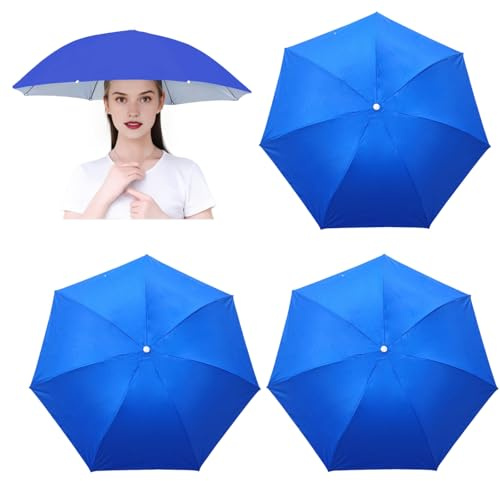 3 Pack Umbrella Hat, Sports Head Umbrella Hats for Adult Women, 26 Diameter Folding Waterproof Rainbow Fishing Headwear for Outdoor Party Beach Hiking (Royalblue)