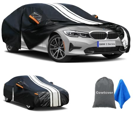 Cowtcver Car Cover Custom Fit BMW 3 Series F30/F34/G20/G21/G28 2010-2026 | 10 Layers Outdoor Full Cover Waterproof for BMW 3 Series Saloon, Rain UV Dust Allweather Protection with Drivers Door Zip.