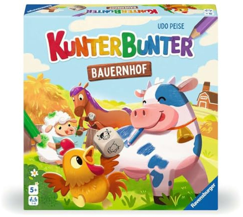 Ravensburger Kunterbunter Bauernhof - Kinderspiel ab 5 Jahre | Spiel für 1-4 Spieler, Würfelspiel zum Ausmalen, Geschenk für Jungen und Mädchen