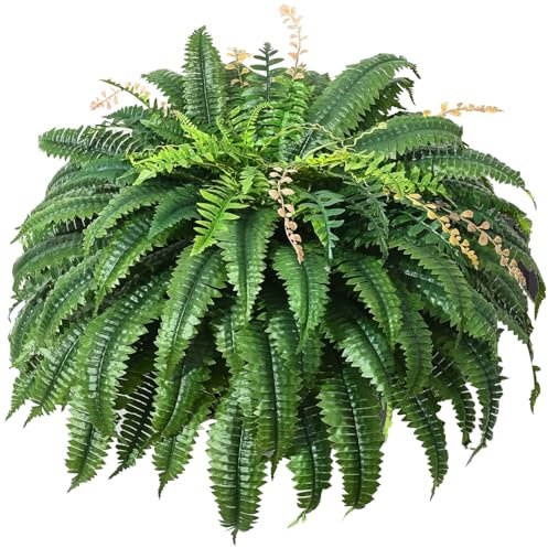 FAJUNZH Helechos falsos de 128 hojas, helecho Boston artificial grande, plantas de helecho sintético para el hogar, oficina, jardín, decoración interior y exterior (49 pulgadas, 1 paquete)